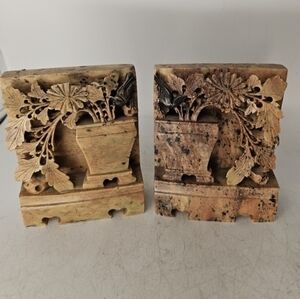 Antique/vintage hand‎ carved soapstone bookends